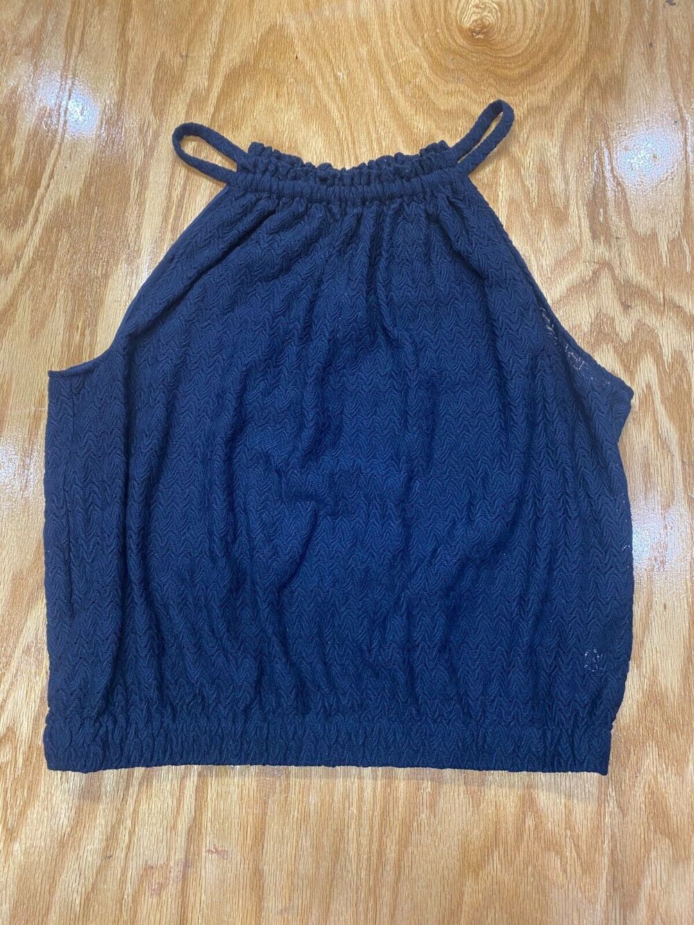 Ramy Brook Cropped Blouse Top Women's Large Blue Sleeveless Halter Hipster B55